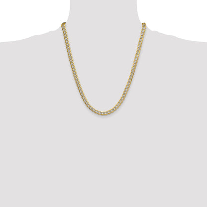 14K Yellow & Rhodium 7.1mm Semi-Solid With Pav Curb Chain Necklace