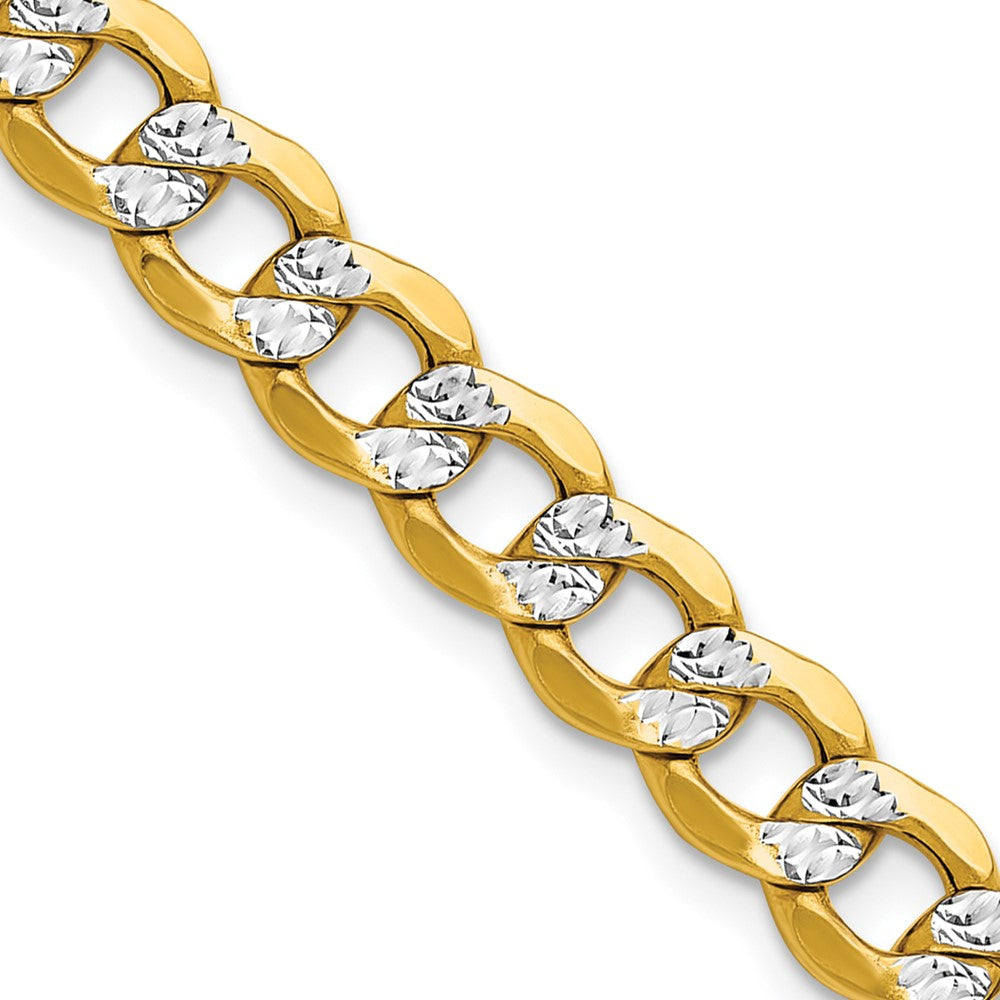 14K Yellow & Rhodium 7.1mm Semi-Solid With Pav Curb Chain Necklace