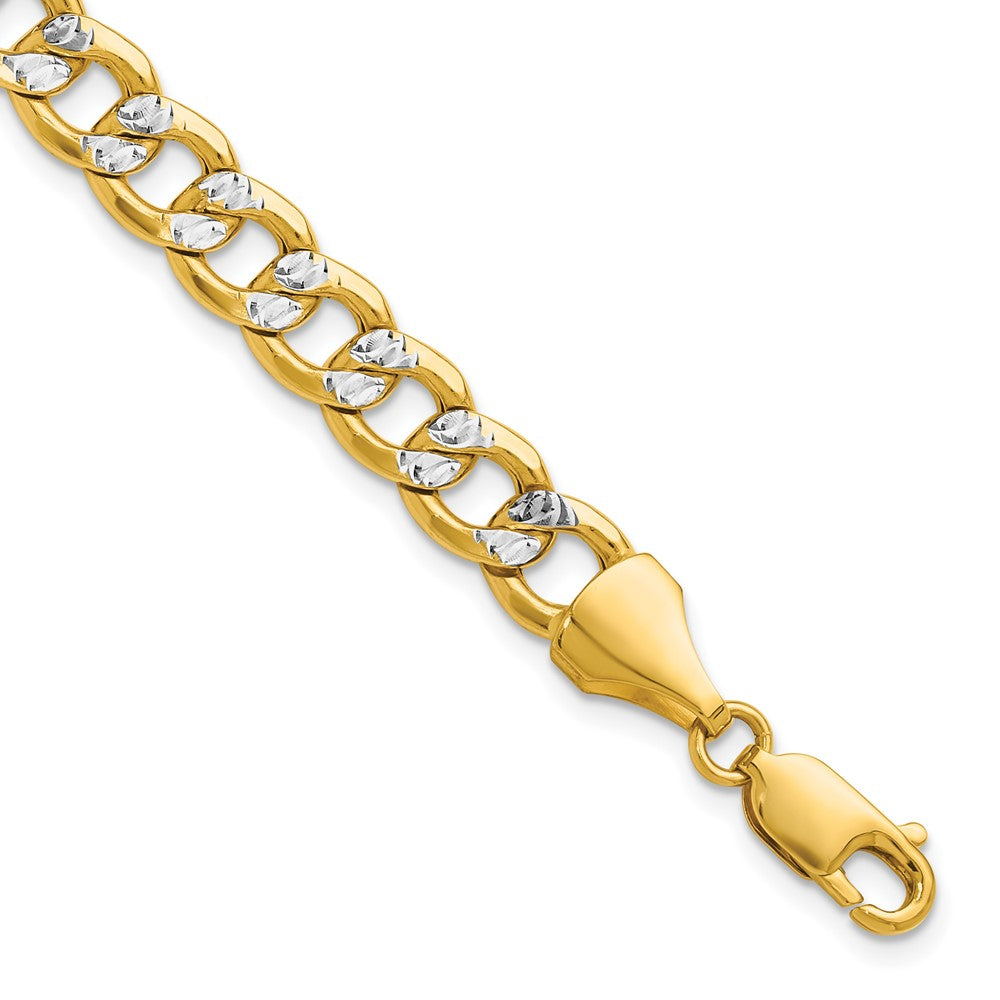 8 Inch 14K Yellow & Rhodium 7.75mm Semi-Solid With Pav Curb Chain ...