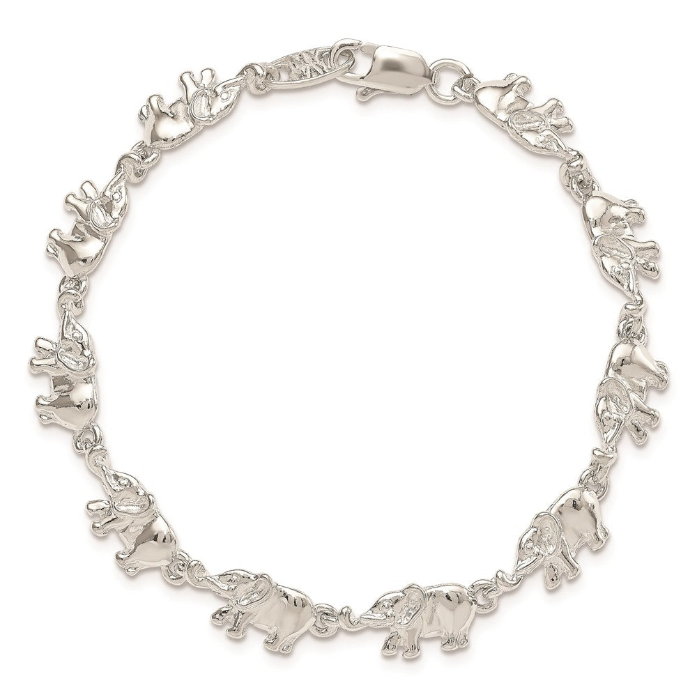 7 Inch Sterling Silver Elephants Bracelet