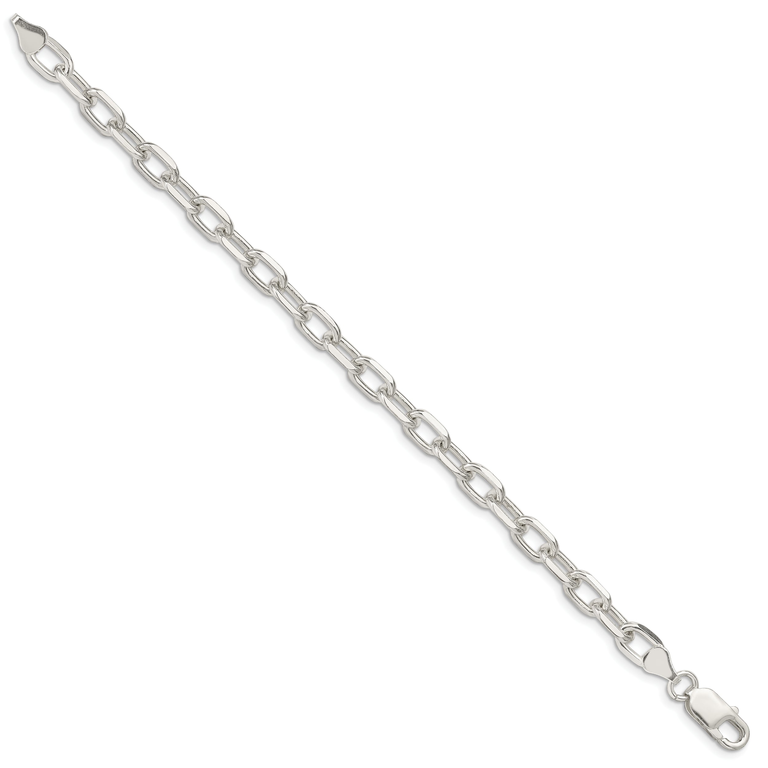 Sterling Silver 6.65mm Diamond-Cut Long Link Cable Chain Bracelet