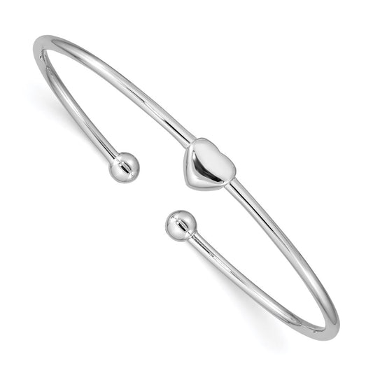Sterling Silver Rhodium-Plated Heart Cuff Bangle