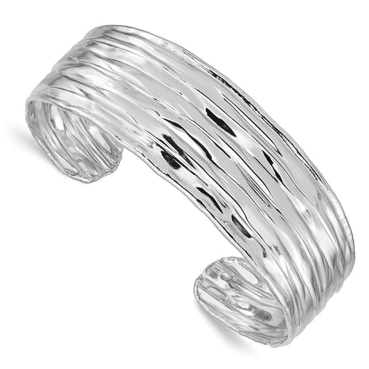 Sterling Silver Rhodium-Plated Textured Cuff Bangle