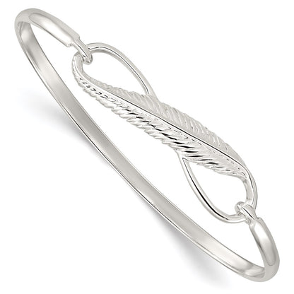 Sterling Silver Infinity W/Feather Bangle Bracelet