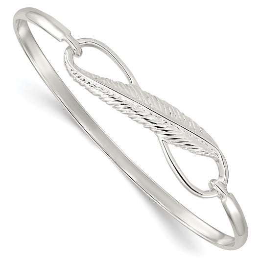 Sterling Silver Infinity W/Feather Bangle Bracelet