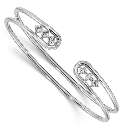 Sterling Silver Rhodium-Plated Cz Cuff Bangle