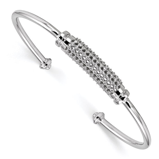 Sterling Silver Rhodium-Plated Cz Cuff Bangle