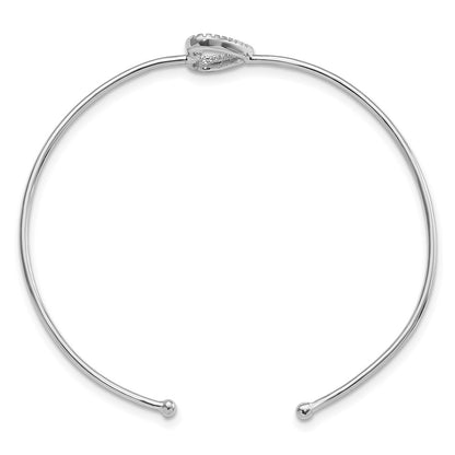 Sterling Silver Rhodium-Plated Cz Heart Cuff Bangle Bracelet
