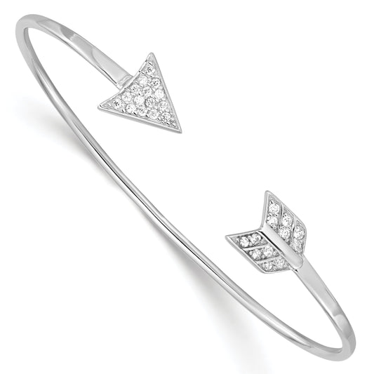 Sterling Silver Rhodium-Plated Cz Arrow Cuff Bangle