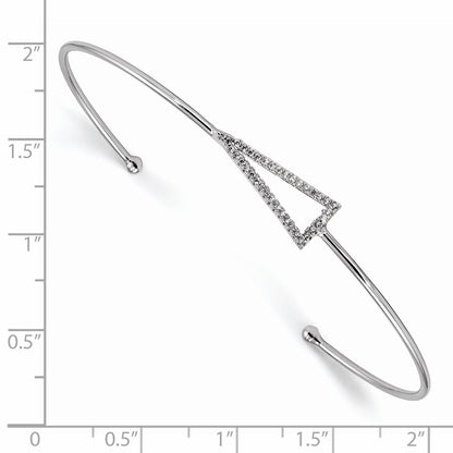 Sterling Silver Rhodium-Plated Cz Triangle Cuff Bangle