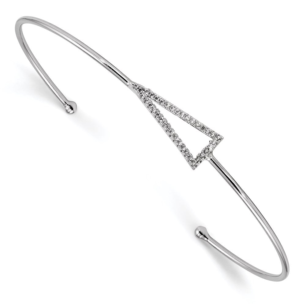 Sterling Silver Rhodium-Plated Cz Triangle Cuff Bangle