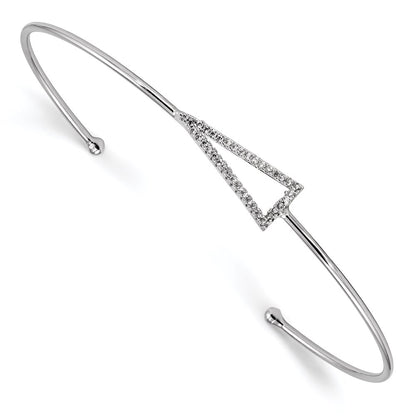 Sterling Silver Rhodium-Plated Cz Triangle Cuff Bangle
