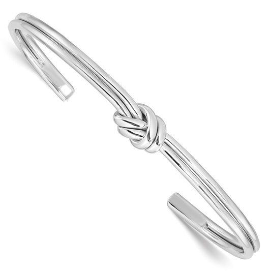 Sterling Silver Rhodium-Plated Polished Knot Cuff Bangle