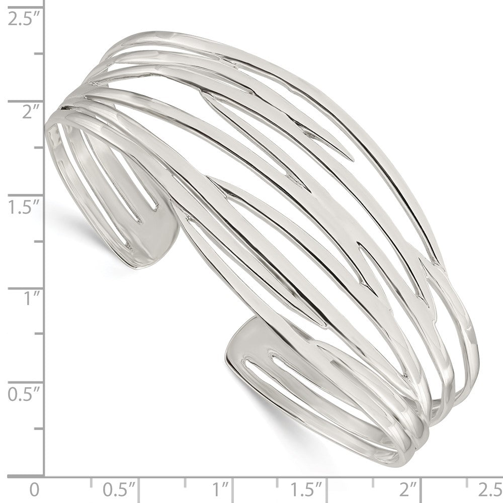 Sterling Silver Polished Multi-Strand Cuff Bangle