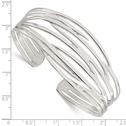 Sterling Silver Polished Multi-Strand Cuff Bangle