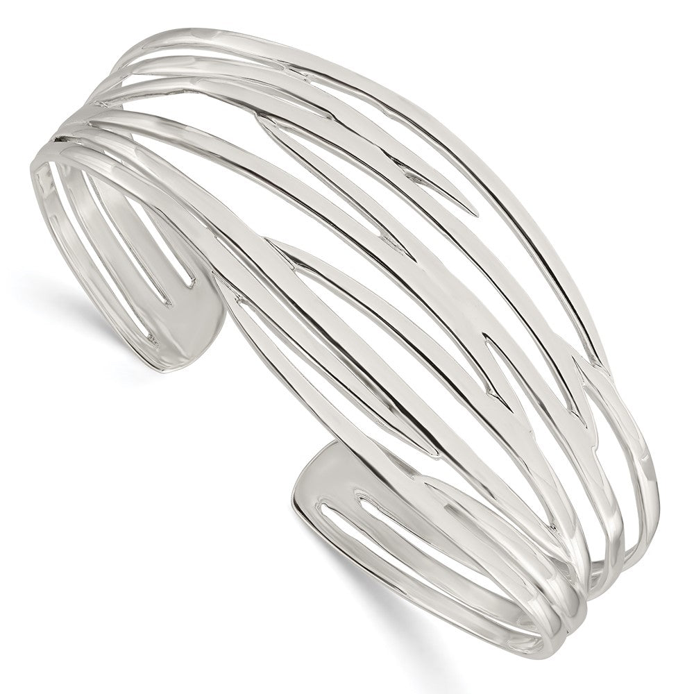 Sterling Silver Polished Multi-Strand Cuff Bangle