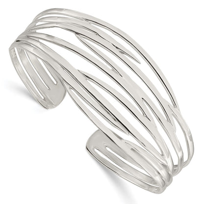 Sterling Silver Polished Multi-Strand Cuff Bangle