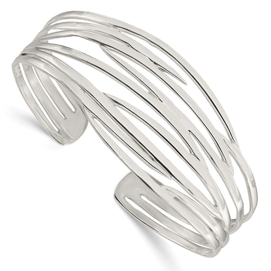 Sterling Silver Polished Multi-Strand Cuff Bangle