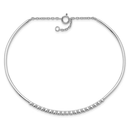 Sterling Silver Rhodium Plated Children'S Cz Bangle With Safety Chain