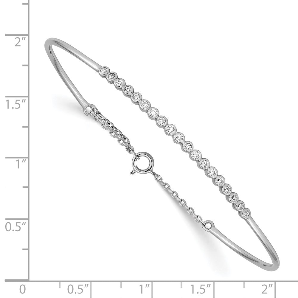 Sterling Silver Rhodium Plated Children'S Cz Bangle With Safety Chain