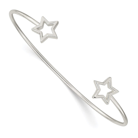 Sterling Silver Cut-Out Star Cuff Bangle