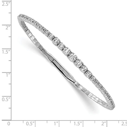 Sterling Silver Shimmer Rhodium-Plated 61 Stone Cz Flexible Bangle Bracelet