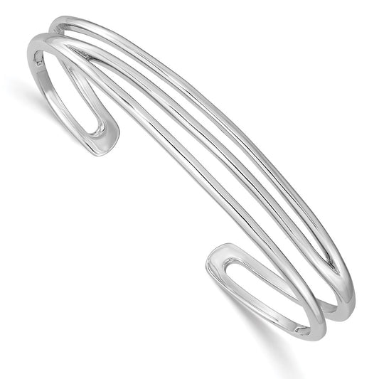 Sterling Silver Rh-Plated Polished Three Line Cuff Bangle