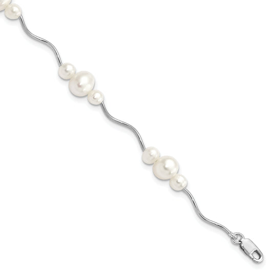 7.25 Inch Sterling Silver Rhod-Plated 3-6mm Fwc Pearl Bracelet