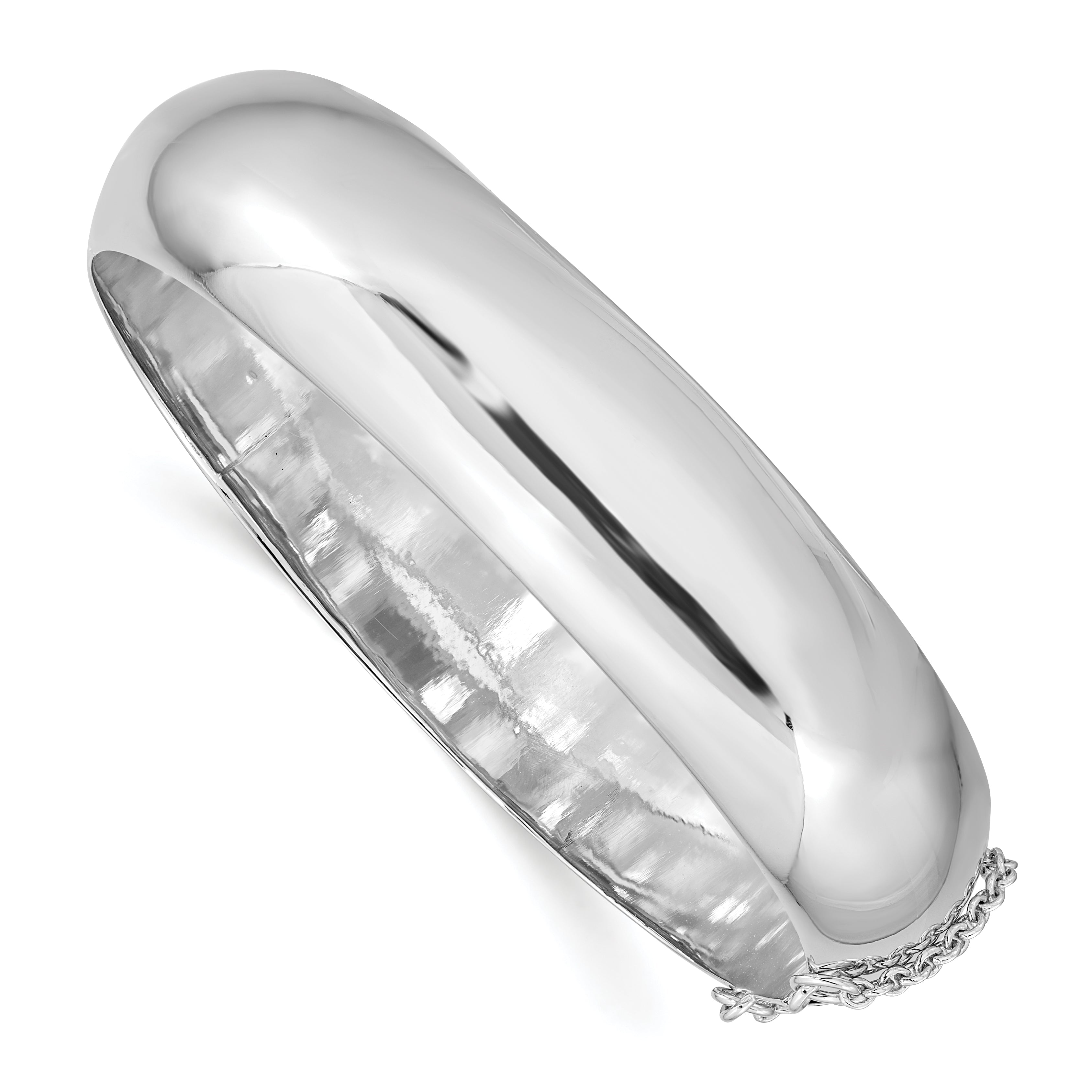 Sterling Silver Rhodium-Plated 15mm Fancy Hinged Bangle Bracelet