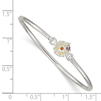 Sterling Silver Enameled Flower & Ladybug Children'S Bangle Bracelet