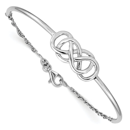 Sterling Silver Rhodium-Plated Double Infinity Symbol Bangle Bracelet