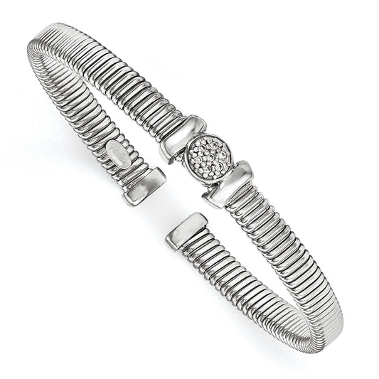 Sterling Silver Polished Rhodium-Plated Twist Cz Cuff Bangle
