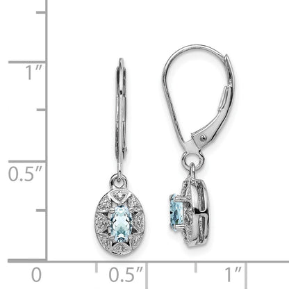 Sterling Silver Rhodium-Plated Diam. & Aquamarine Earrings