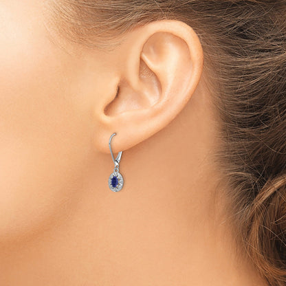 Sterling Silver Rhodium-Plated Diam. & Created Sapphire Earrings
