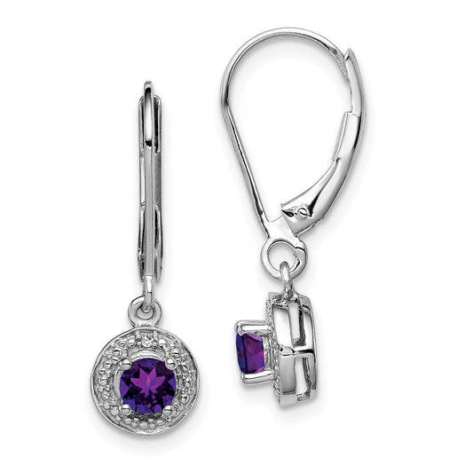 Sterling Silver Rhodium-Plated Diam. & Amethyst Earrings