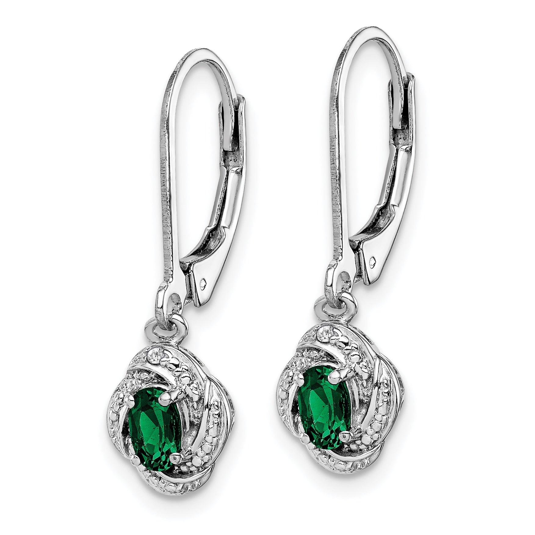 Sterling Silver Rhodium-Plated Diam. & Created Emerald Earrings