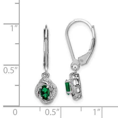 Sterling Silver Rhodium-Plated Diam. & Created Emerald Earrings