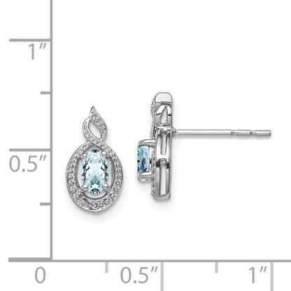 Sterling Silver Rhodium-Plated Aquamarine & Diam. Earrings