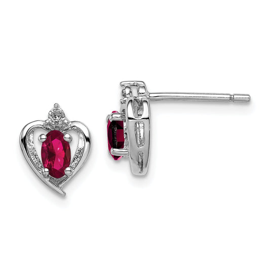 Sterling Silver Rhodium-Plated Created Ruby & Diam. Earrings