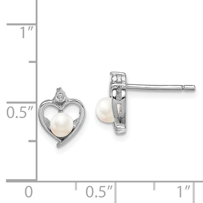 Sterling Silver Rhodium-Plated Fw Cultured Pearl & Diam. Earrings