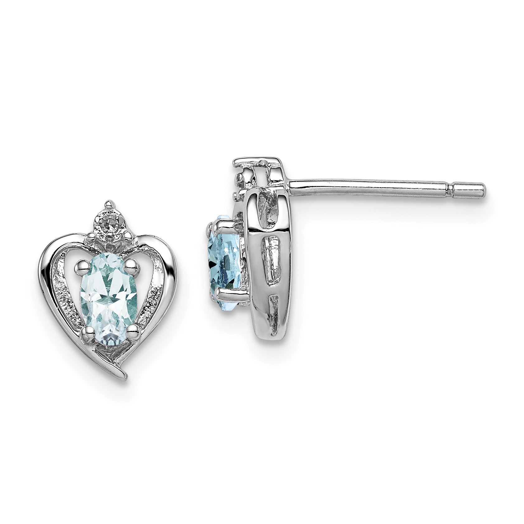 Sterling Silver Rhodium-Plated Aquamarine & Diam. Earrings