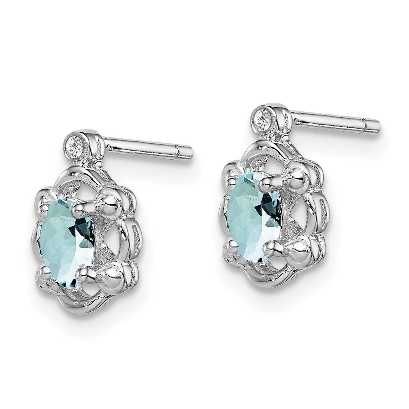 Sterling Silver Rhodium-Plated Aquamarine & Diam. Earrings