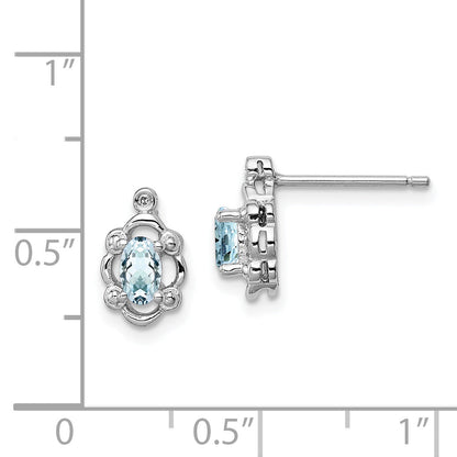 Sterling Silver Rhodium-Plated Aquamarine & Diam. Earrings