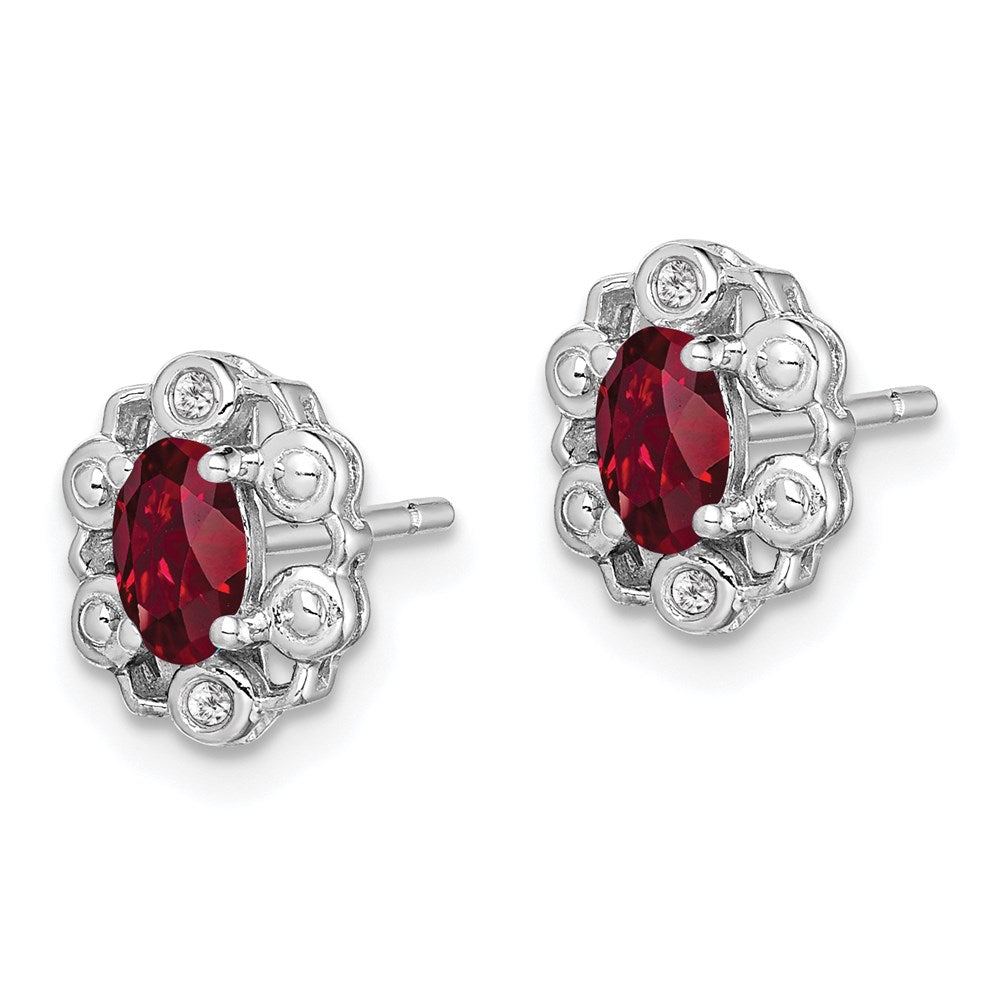 Sterling Silver Rhodium-Plated Created Ruby & Diam. Earrings