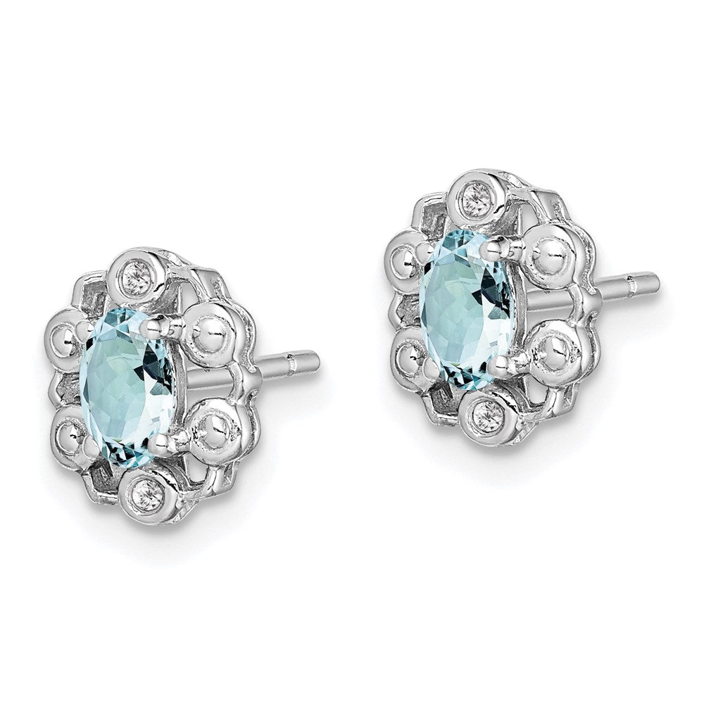 Sterling Silver Rhodium-Plated Aquamarine & Diam. Earrings