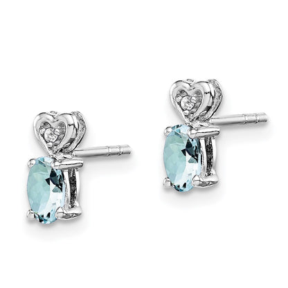 Sterling Silver Rhodium-Plated Aquamarine & Diam. Earrings