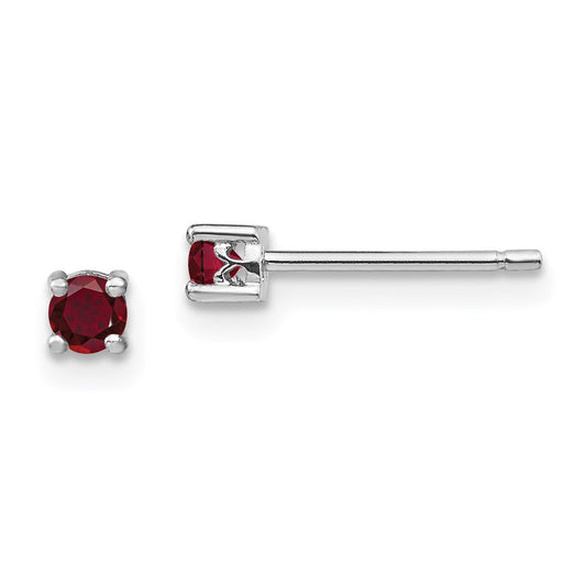 Sterling Silver Rhodium-Plated 3mm Round Created Ruby Post Earrings
