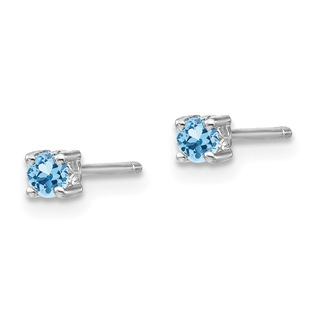 Sterling Silver Rhodium-Plated 3mm Round Aquamarine Post Earrings