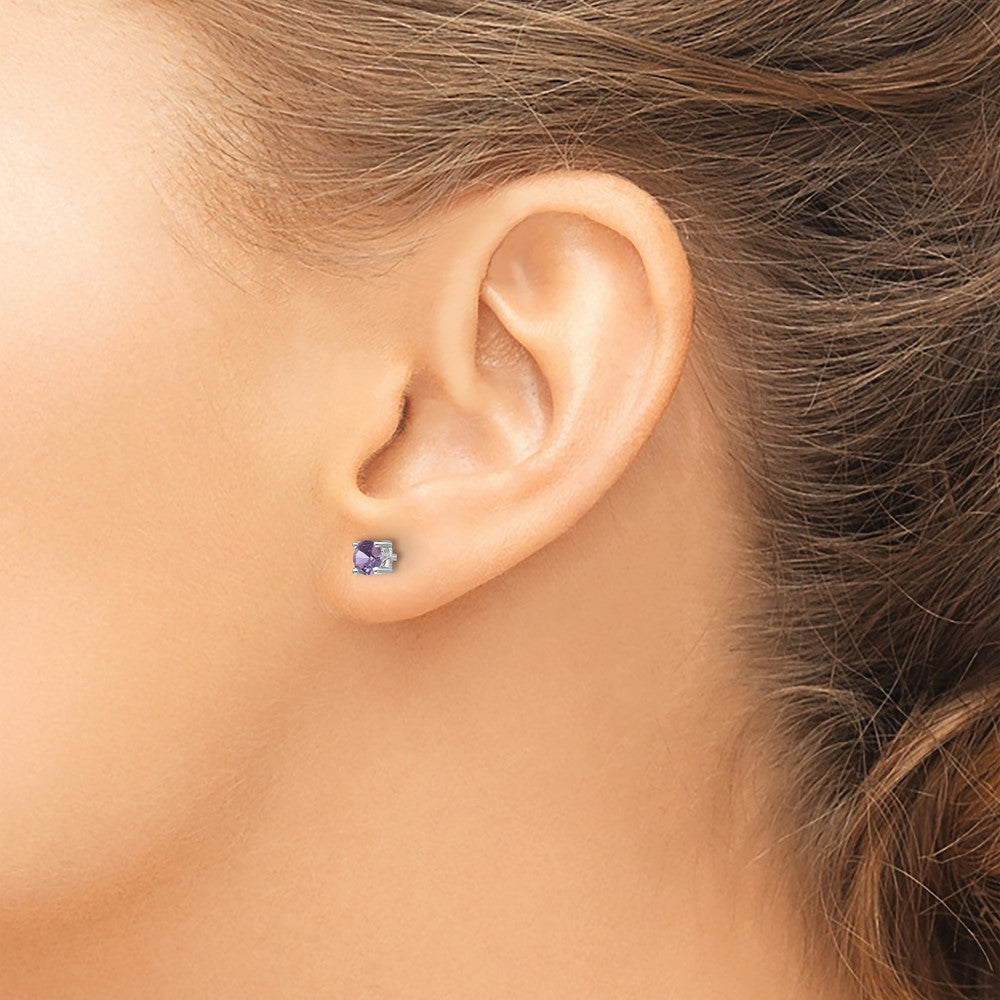 Sterling Silver Rhodium-Plated 4mm Round Rhodolite Garnet Post Earrings