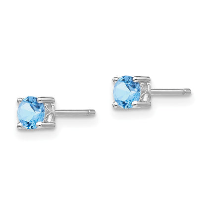Sterling Silver Rhodium-Plated 4mm Round Aquamarine Post Earrings